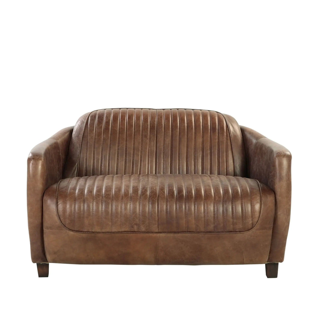Brancaster Grain Leather Loveseat | 37 x 50 x 31 in | Leather & Aluminum | Brown