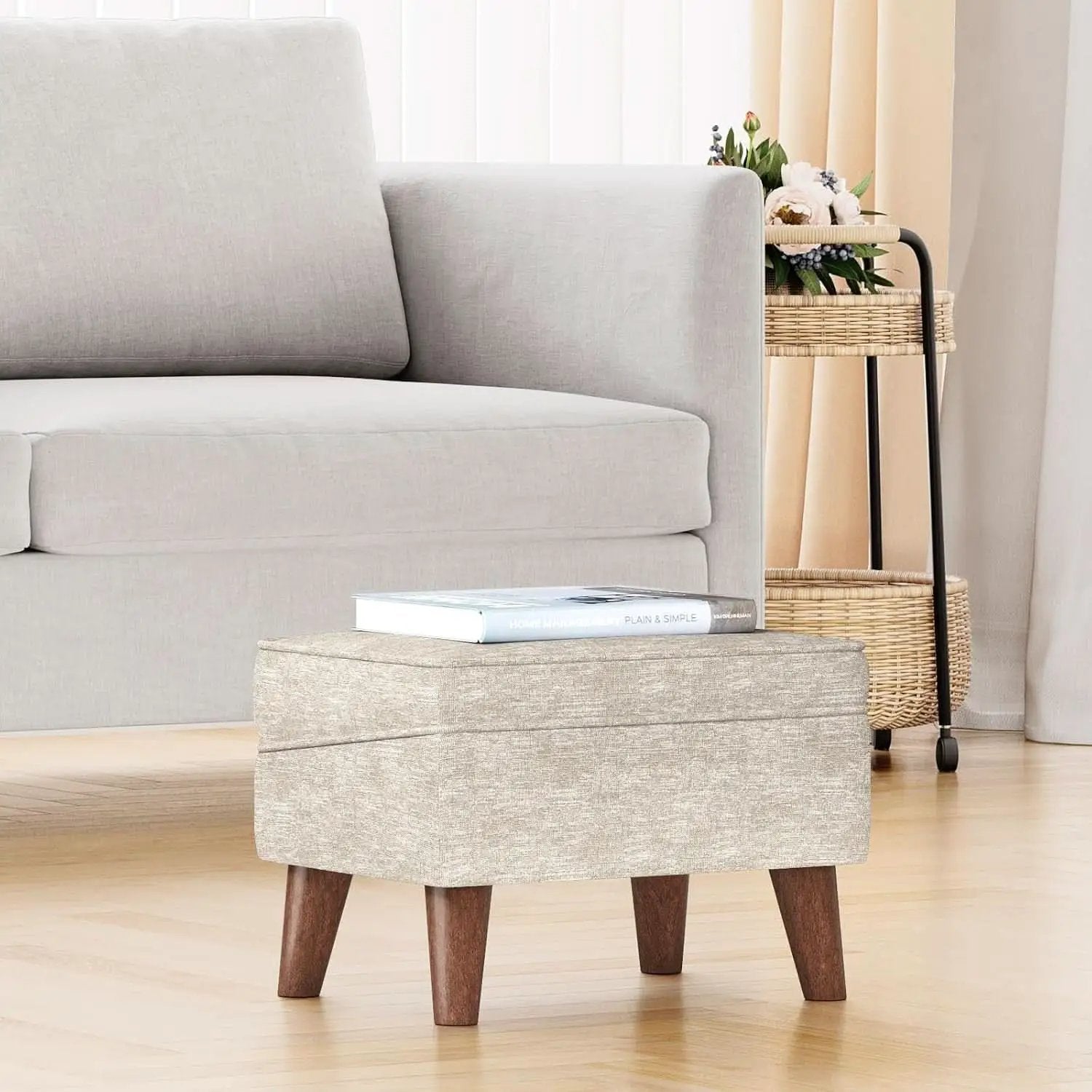 Beige Upholstered Storage Ottoman With Removable Lid from PriceLows™