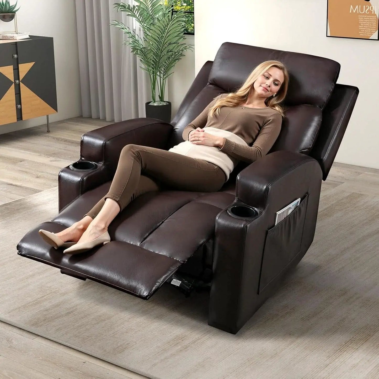 Brown UltraSoft Fabric Manual Recliner With Plush Arms from PriceLows™