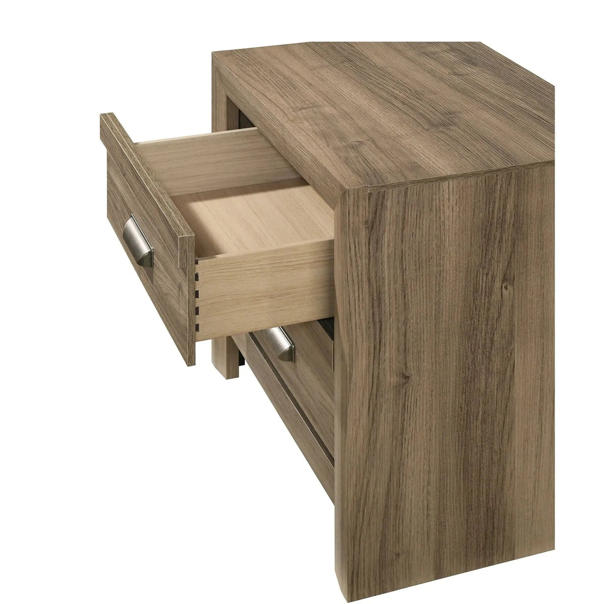 2 Drawer Nightstand With Pulls, Bedroom Furniture Light | 23.6 x 15.9 x 23.6 in | Solid Wood & Metal | Brown
