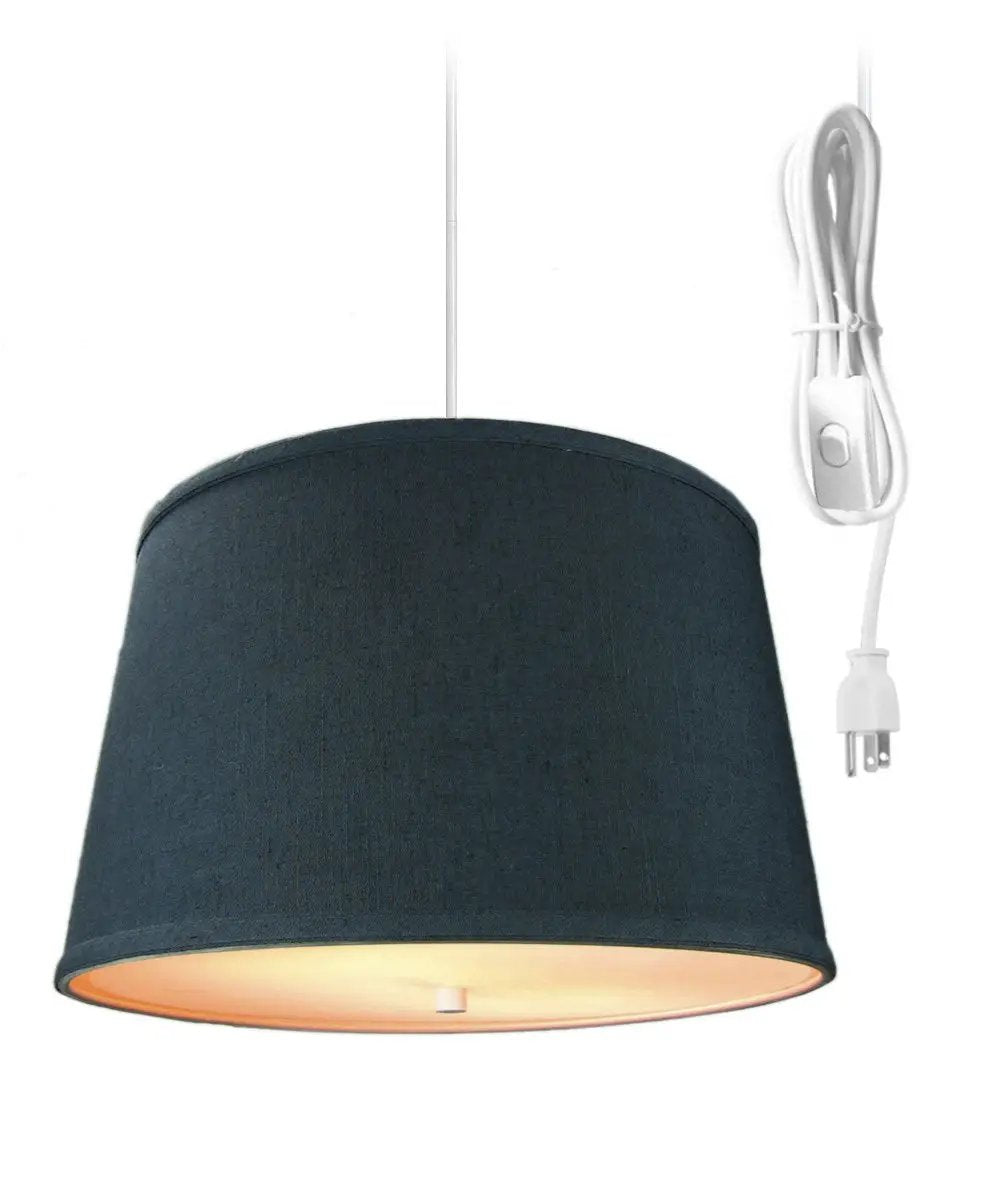 Swag Pendant Light | 2 Light 10 Inch Wide | Plug In White Cord | Slate Blue Shade