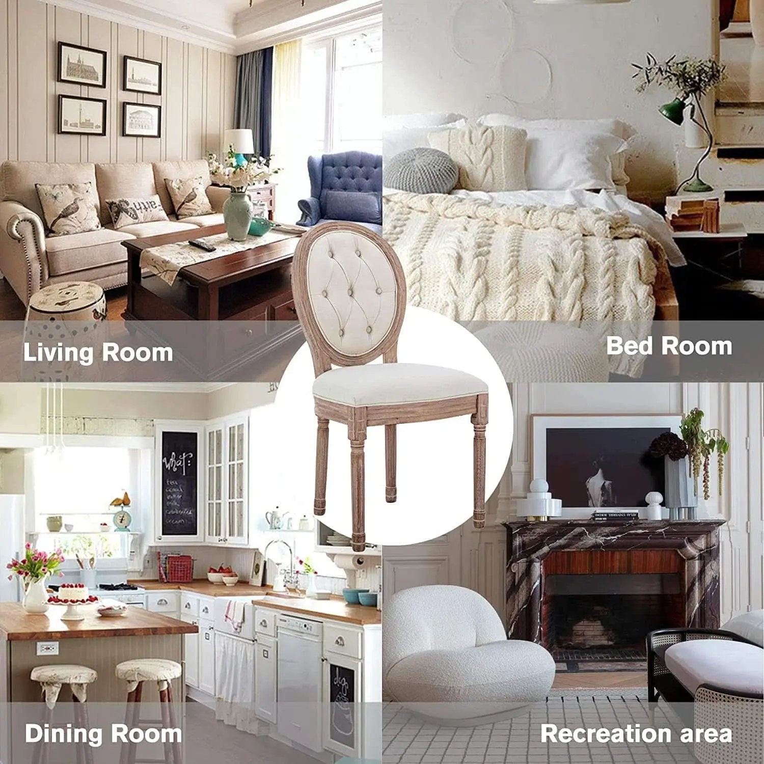 French Country Dining Chairs Oak Finish Button Back from PriceLows™