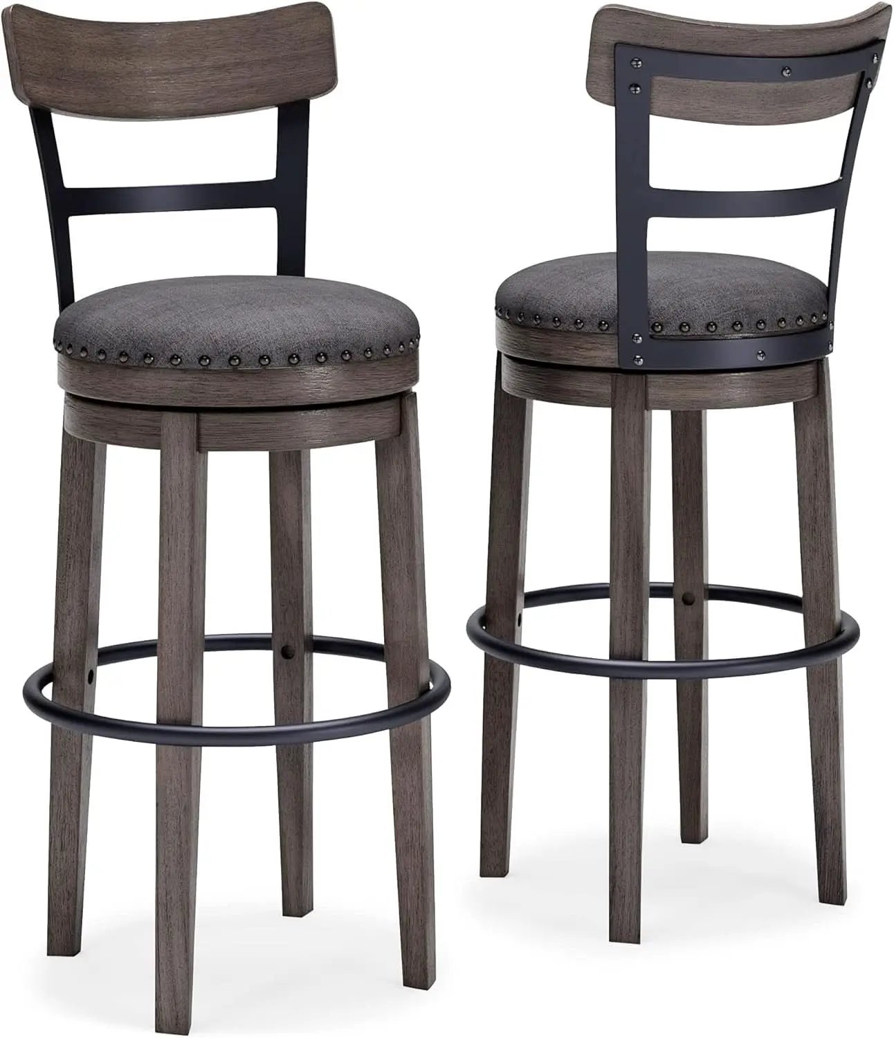 30 Inch Gray Upholstered Swivel Farmhouse Bar Stool from PriceLows™