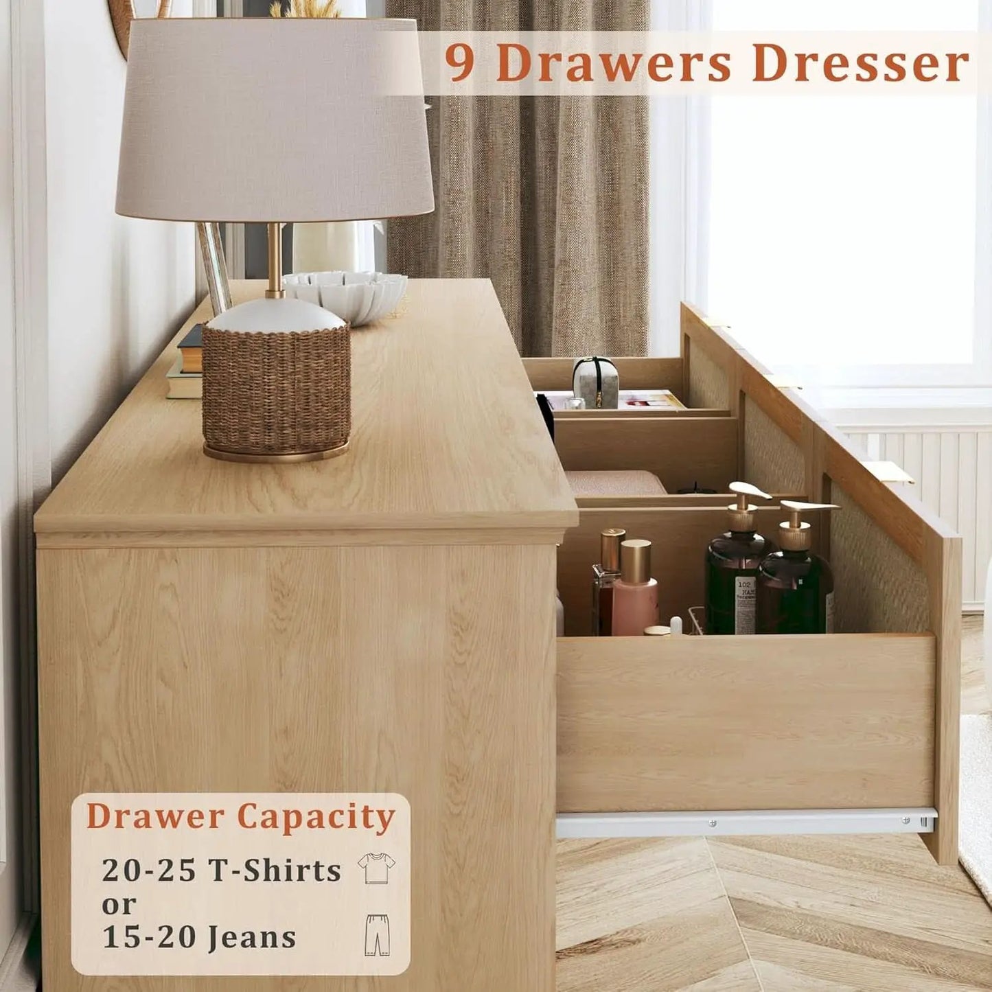 60 Inch SolidOak BohoInspired Dresser With Drawers from PriceLows™