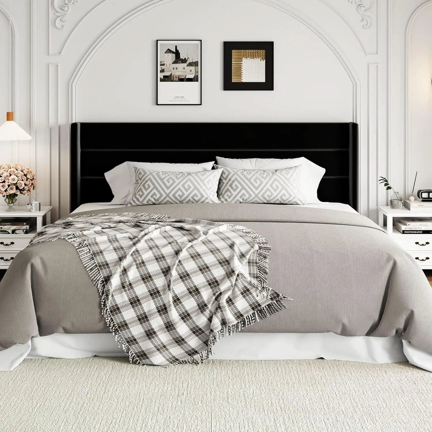 King Size Black Velvet Storage Bed With Hydraulic Lift from PriceLows™