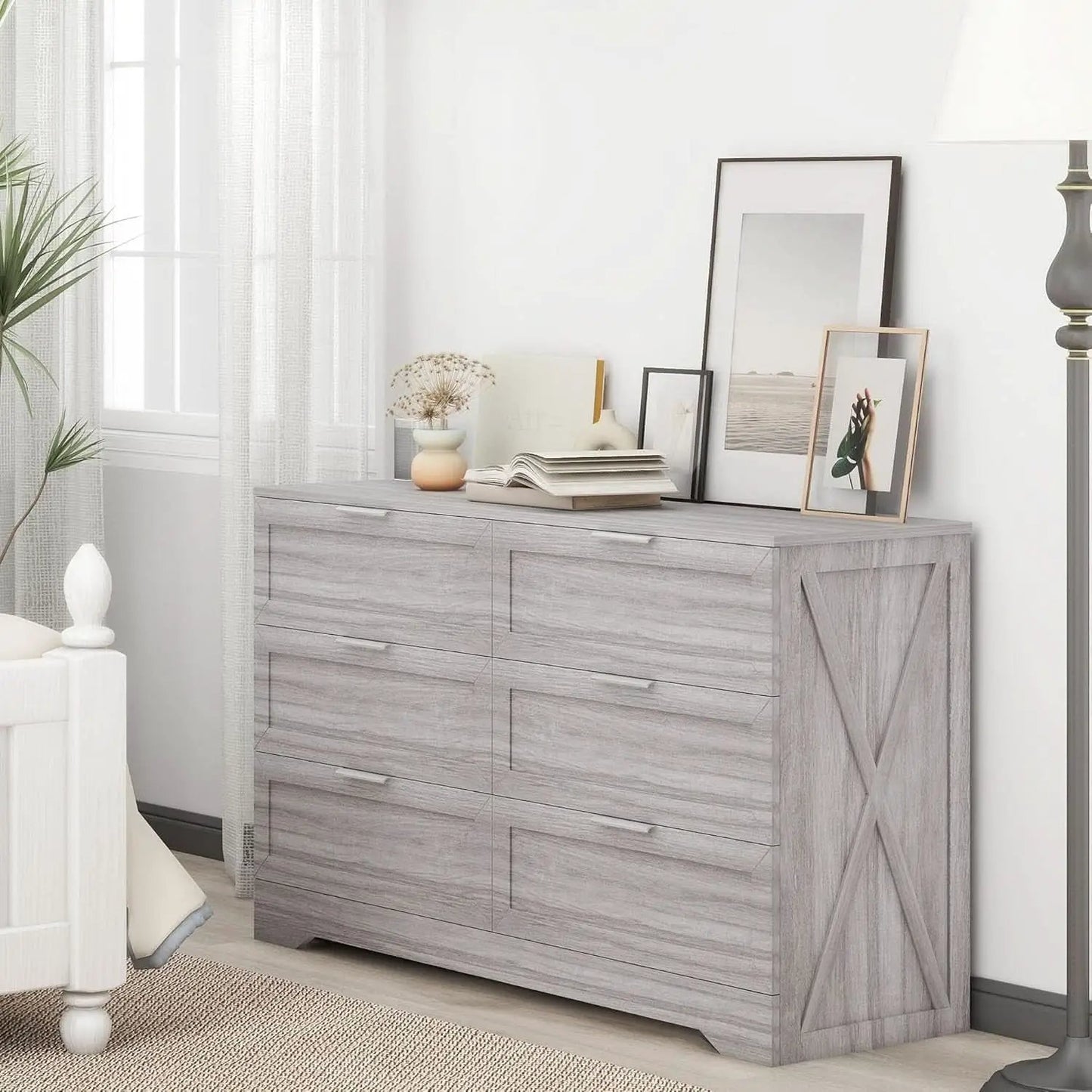 Wash Grey Six Drawer Contemporary Hardwood Dresser from PriceLows™
