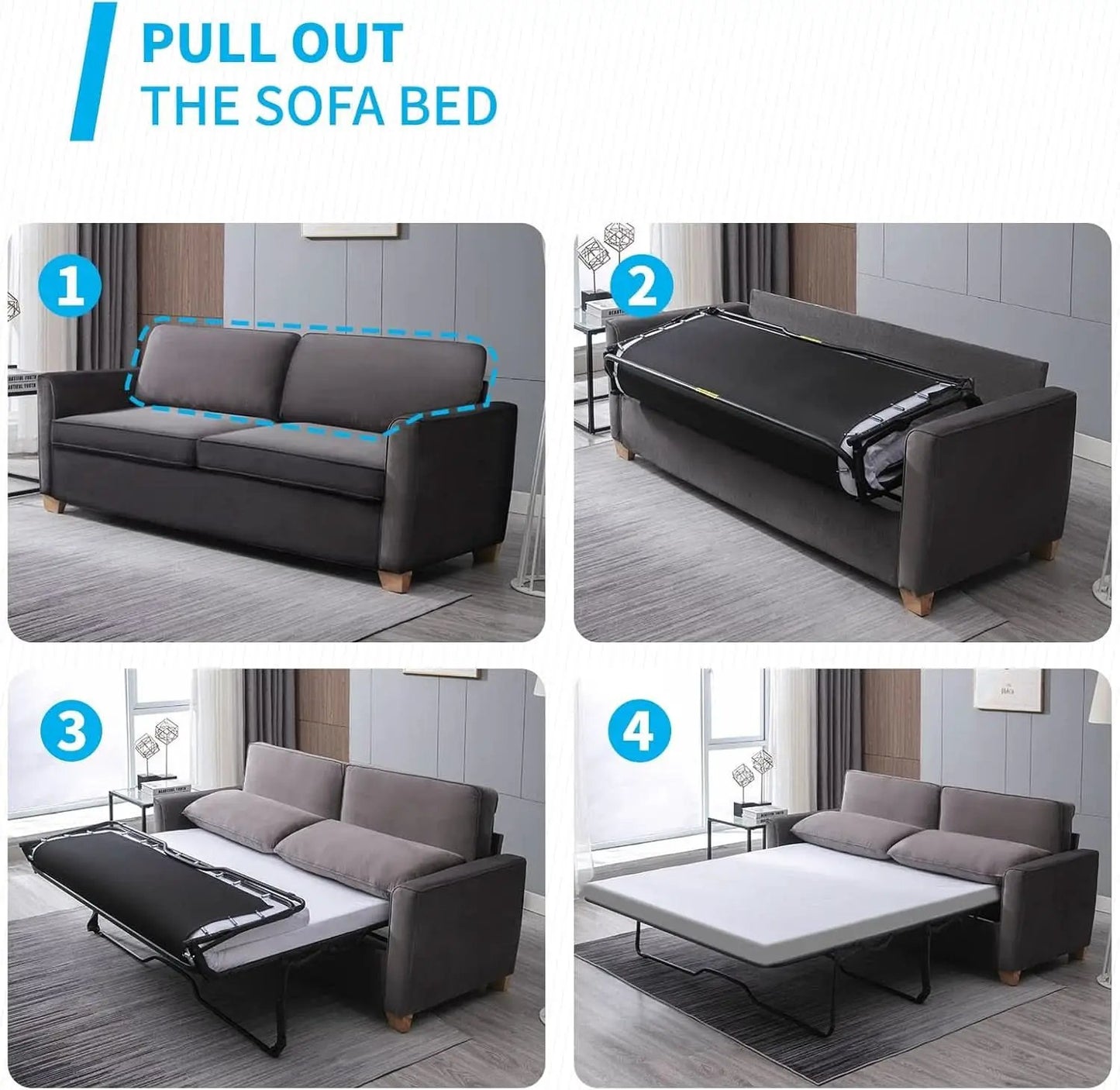 Queen Size Sleeper Sofa Bed DarkSlateGrey StainResistant from PriceLows™