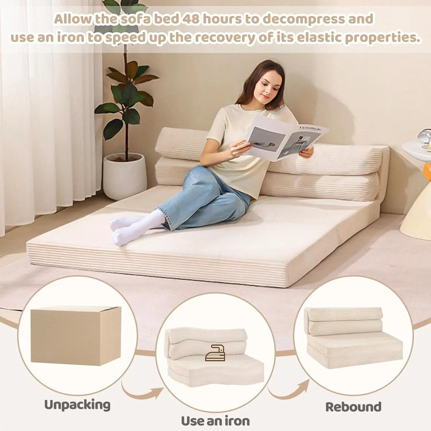 Corduroy Convertible Folding Sofa Bed With Mattress from PriceLows™