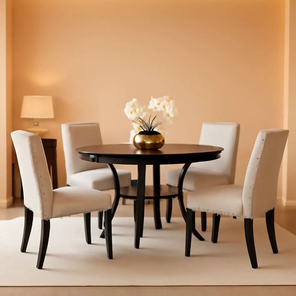 Tan Fabric Nailhead Dining Set 5 Piece Round Table from PriceLows™