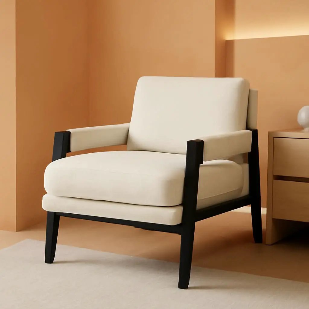 White Chenille Upholstered Mid Century Accent Armchair from PriceLows™