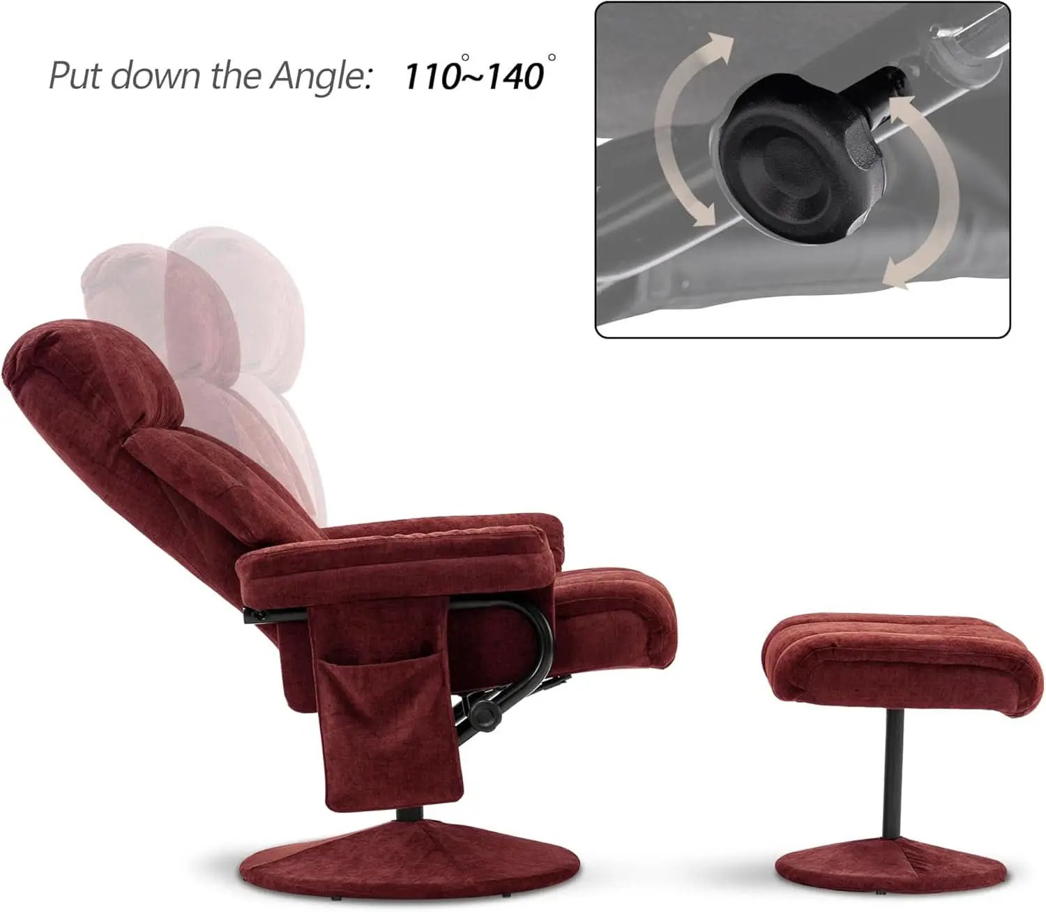 Burgundy Swivel Recliner With Ottoman Massage For RV from PriceLows™