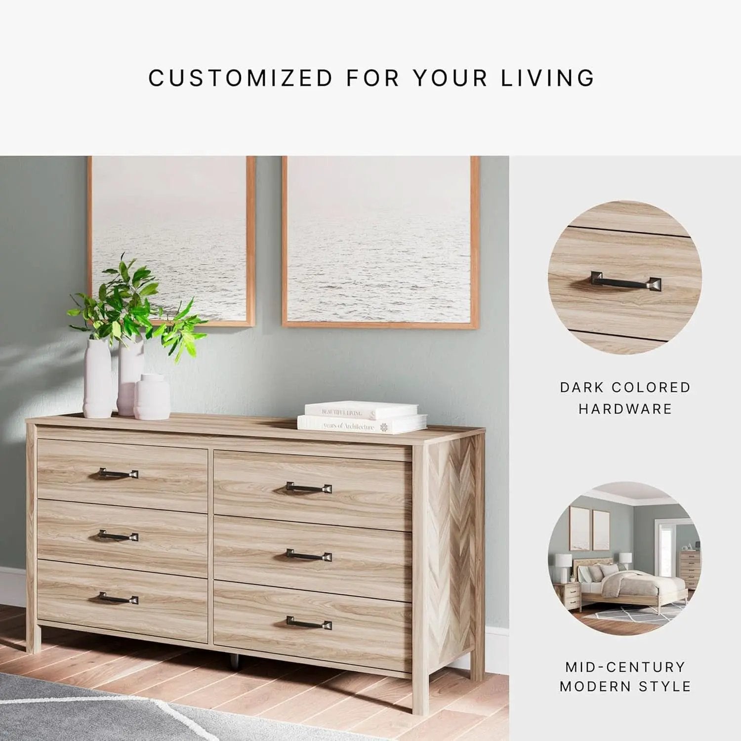 Mid-Century Modern 6 Drawer Dresser With Chevron Pattern from PriceLows™