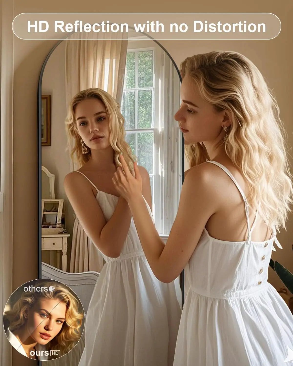 58x19 Inch Arched Floor Standing Full Length Mirror Black from PriceLows™