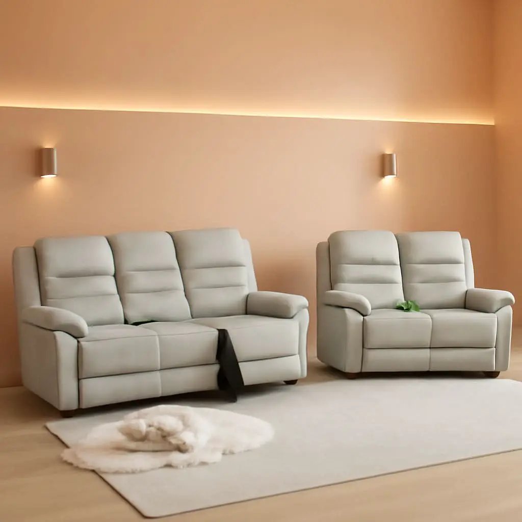 Power Reclining Leather Sofa Set With USB Port Light Grey from PriceLows™