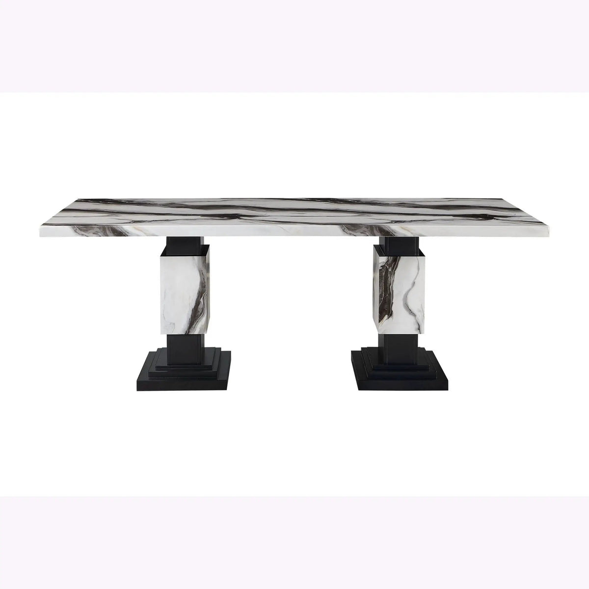 Dining Table Set | Faux Marble Finish | Pedestal Base | 4 Chairs