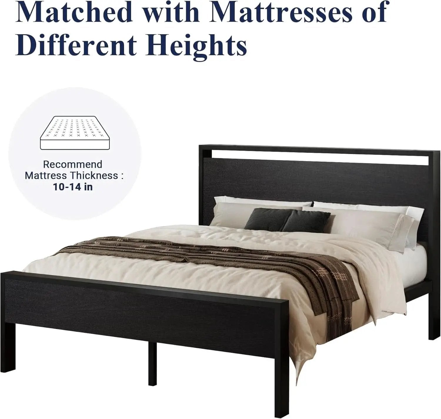 Queen Platform Bed Frame With Wooden Headboard And Footboard Black Oak from PriceLows™