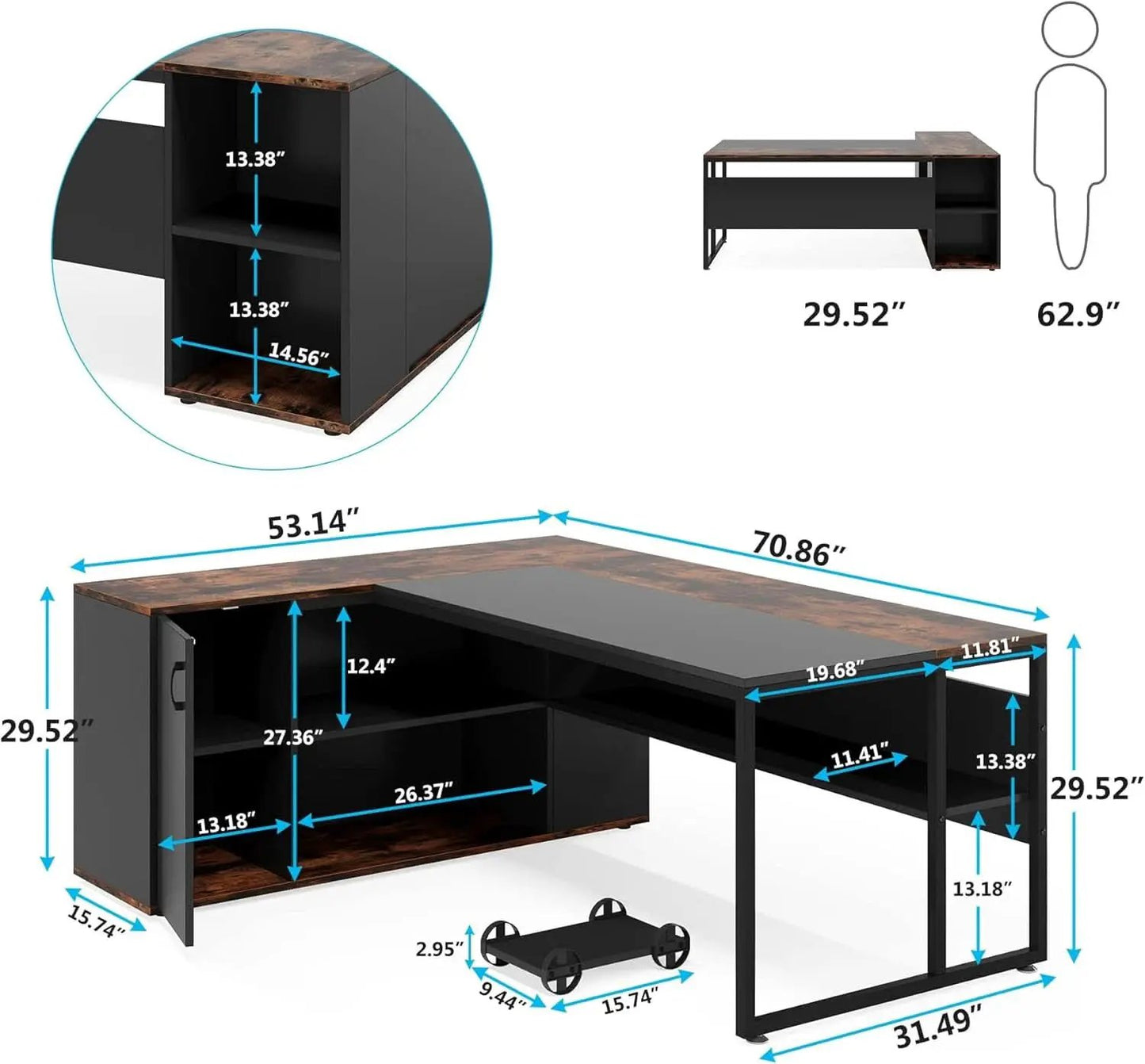 71 Inch L Shaped Executive Desk Brown And Black Office from PriceLows™