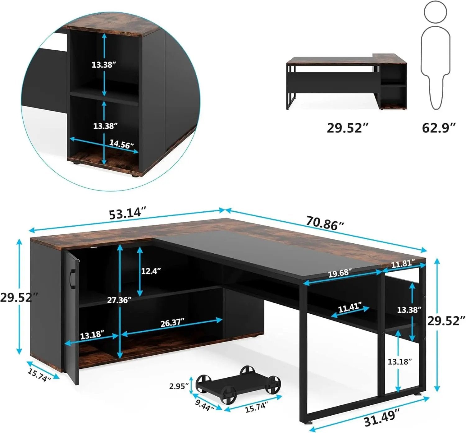 71 Inch L Shaped Executive Desk Brown And Black Office from PriceLows™