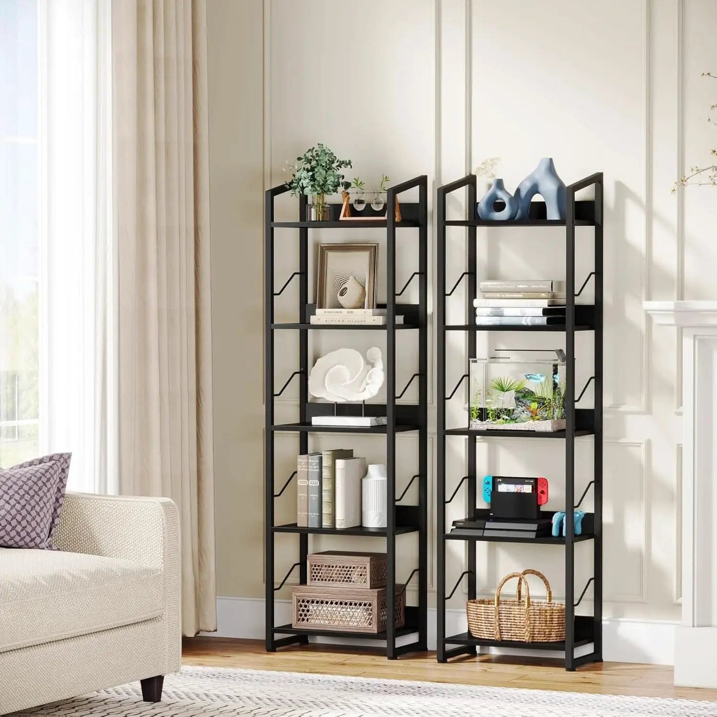 5 Tier Narrow Bookshelf With Edge Protection Bookcase from PriceLows™