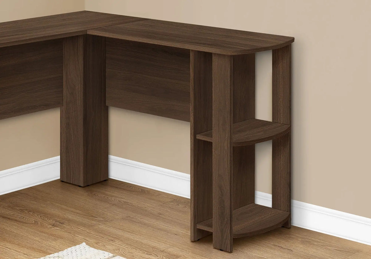 Walnut L-Shaped Corner Desk | 47 Inch Width | Wood-Look Finish | Open And Closed Right Storage