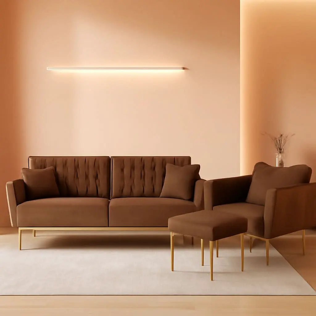 2 Piece Velvet Sofa Set With Adjustable Armrests, 70 Inch Convertible Futon Sofa Bed, Brown from PriceLows™