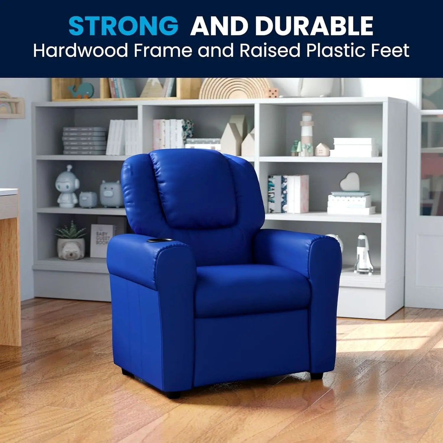 Vana Vinyl Kids Recliner Blue With Cup Holder And Headrest from PriceLows™