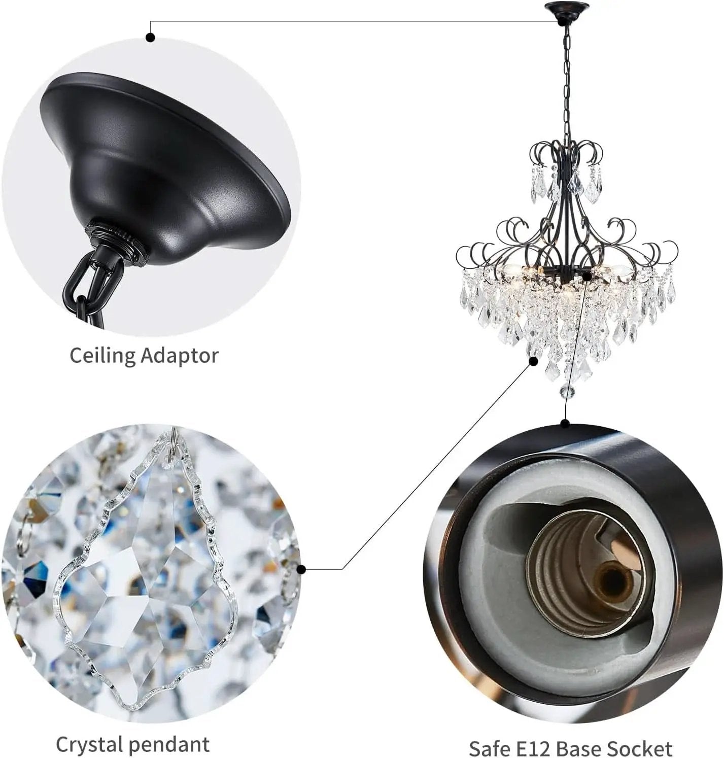 Black Crystal Chandelier 10 Light Pendant Ceiling Fixture from PriceLows™