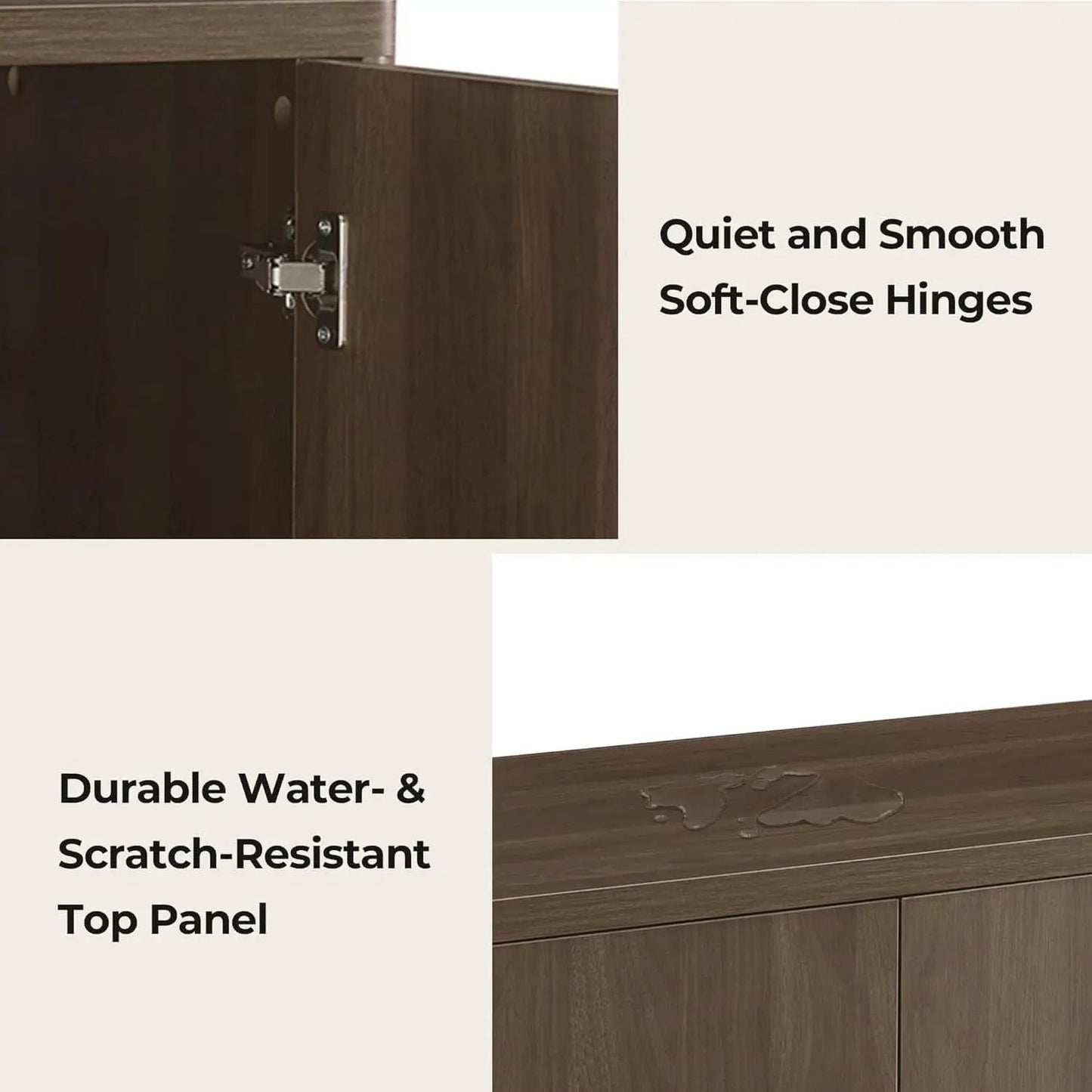 Walnut Sideboard Buffet Cabinet With Generous Storage And Wave Pattern Doors