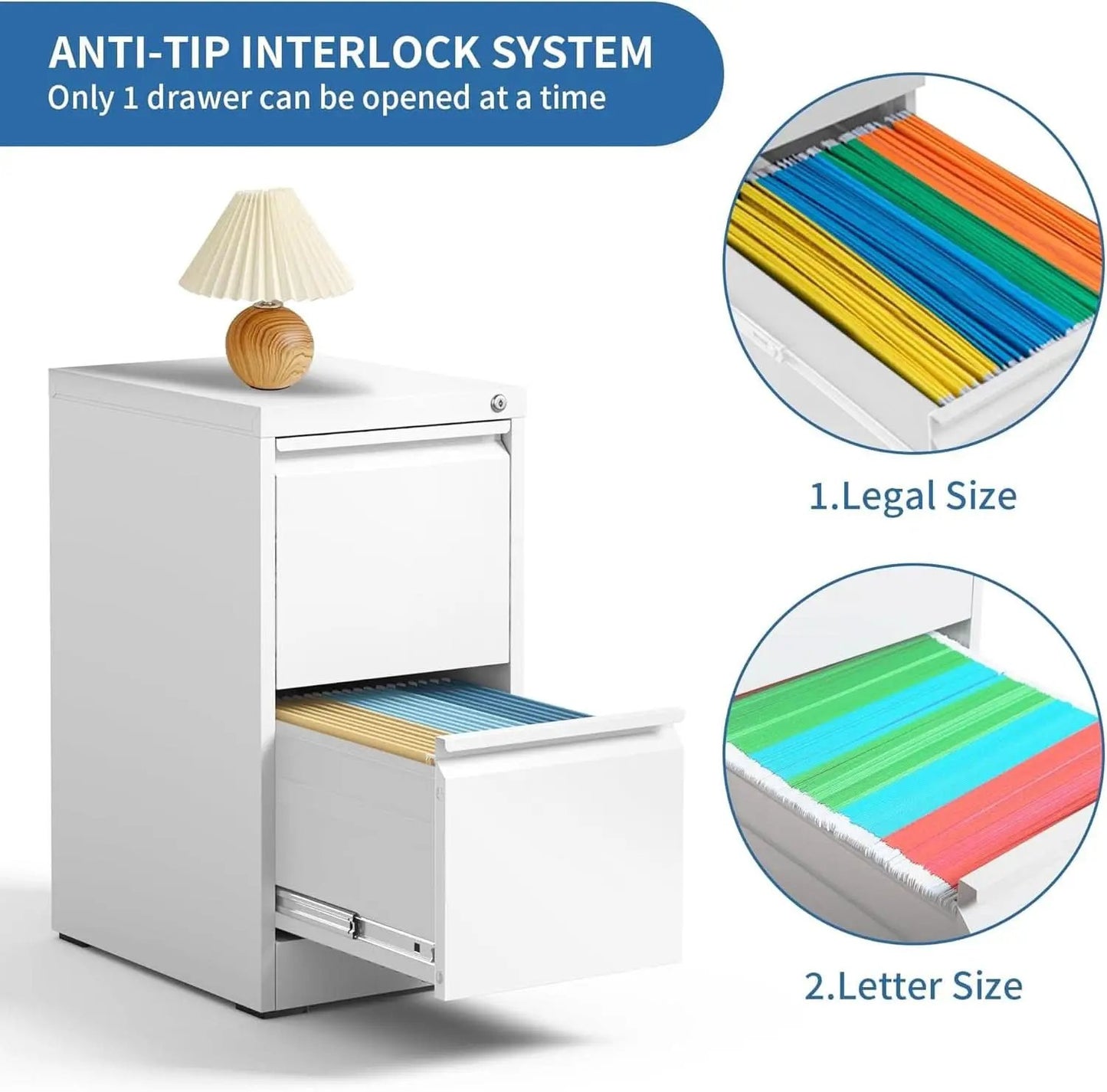 White 2 Drawer File Cabinet With Lock For Home Office Vertical Metal Filing Cabinet For Letter Legal A4 Files from PriceLows™