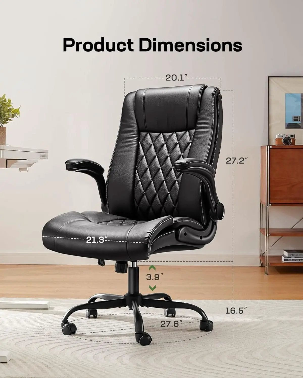 Executive Office Chair With Flip Up Armrests PU Leather Black from PriceLows™