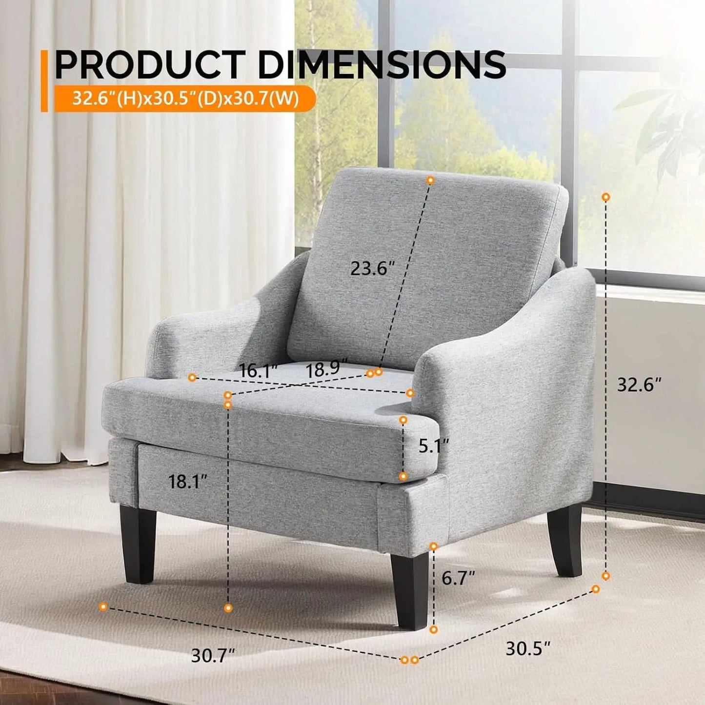Grey Textured Linen Upholstered Accent Armchairs Pair from PriceLows™