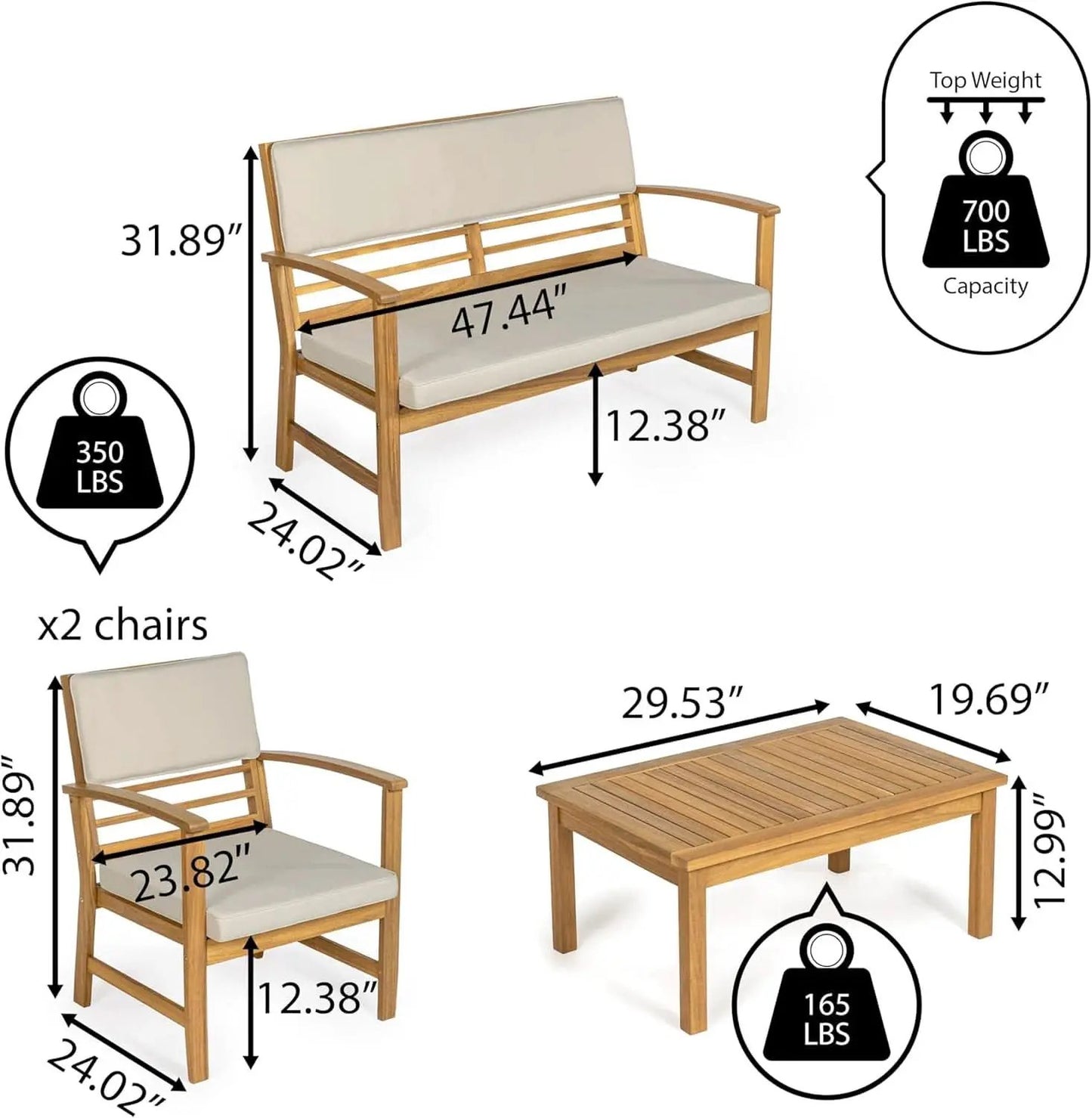 Barclay Four Piece Acacia Wood Outdoor Patio Set Teak Brown from PriceLows™