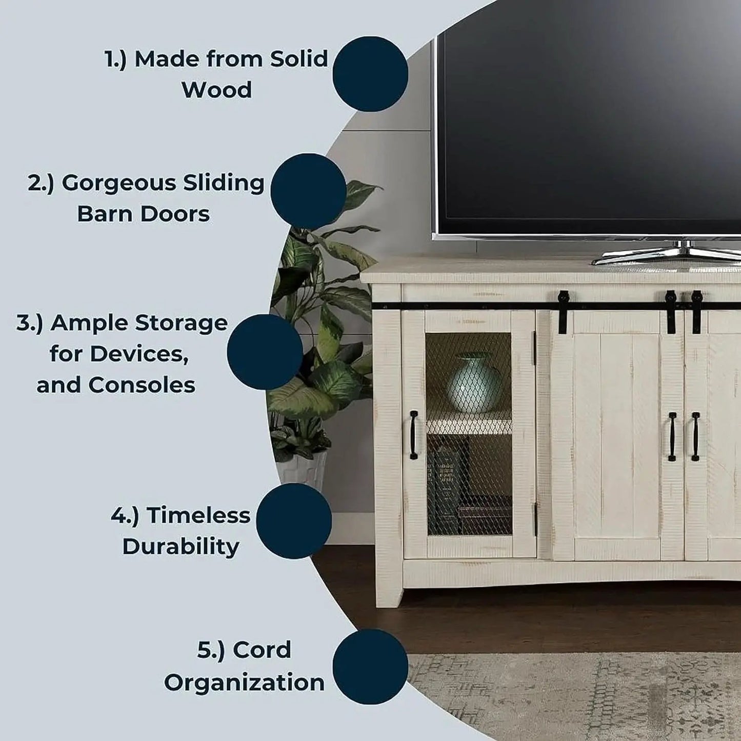 65 Inch Solid Wood TV Stand In Antique White With Storage from PriceLows™