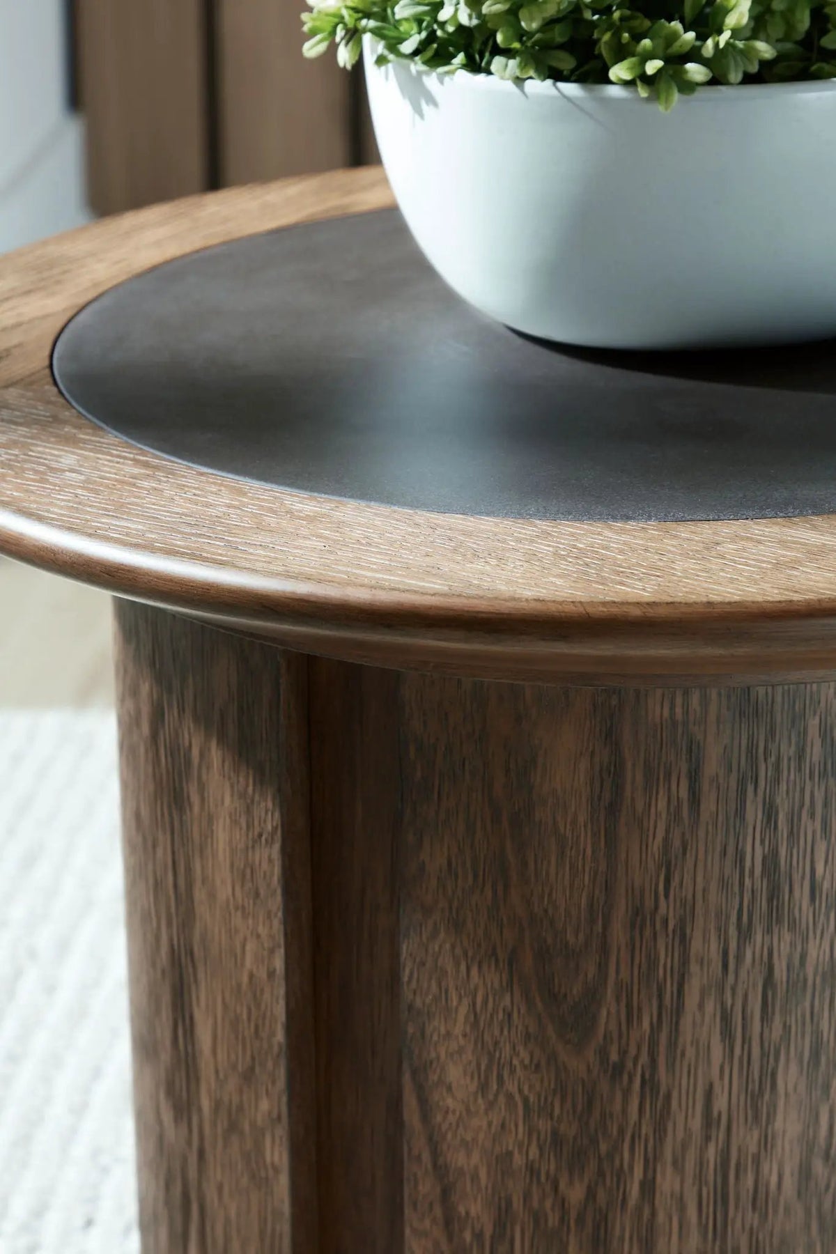 Dontayne Round End Table | Faux Cement Top | Warm Wood-Tone Finish | 24 Inch Diameter