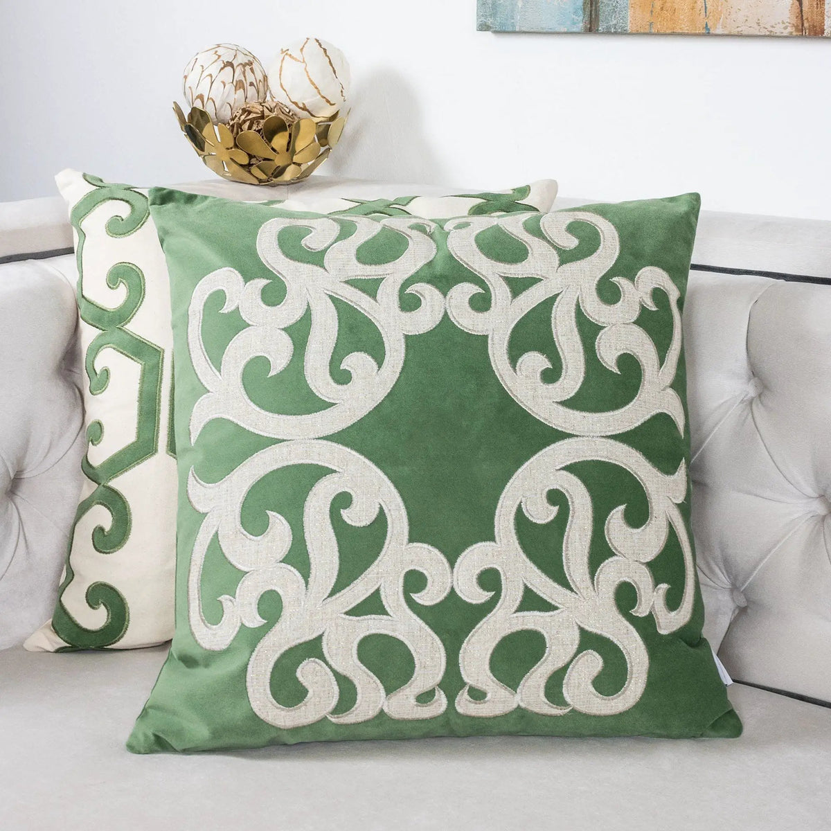 Dora Vintage Vine Pillow Covers | Set Of 2 | Green | Hidden Zipper
