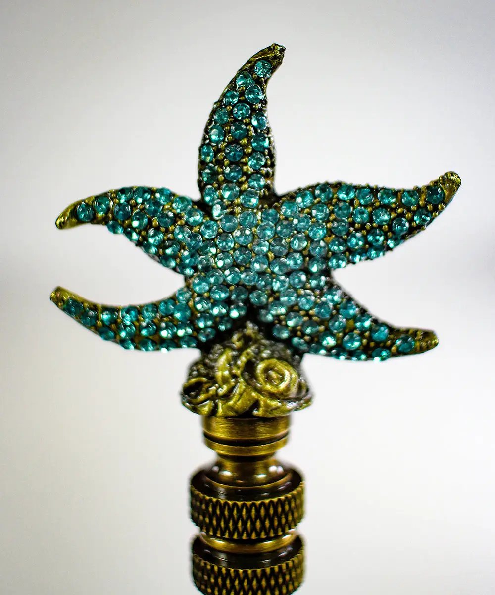 Lamp Finial | Starfish Design | Aegean Blue Glass | 2.5 Inch Height