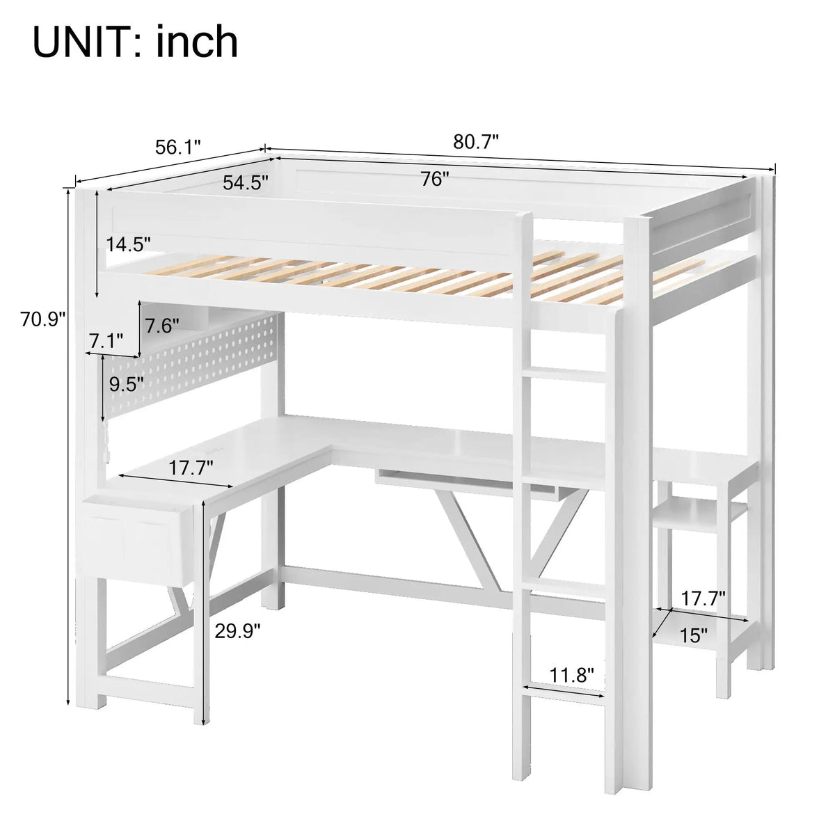 Gaming Loft Bed With Desk | Open Shelf And Fabric Storage Bag | Adjustable LED | Charging Station