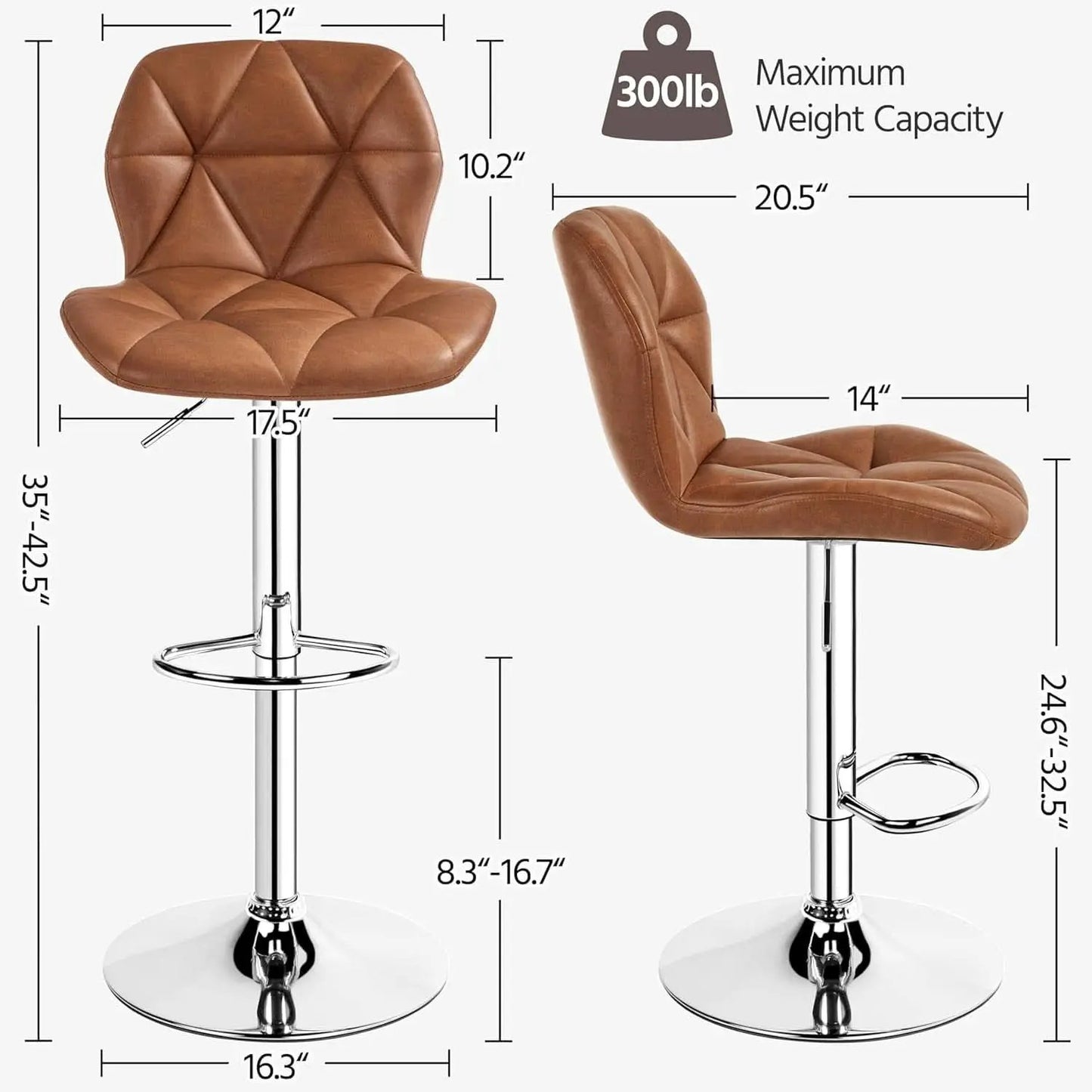 Bar Stools Set Of 2 Adjustable PU Leather Backrest Stools from PriceLows™
