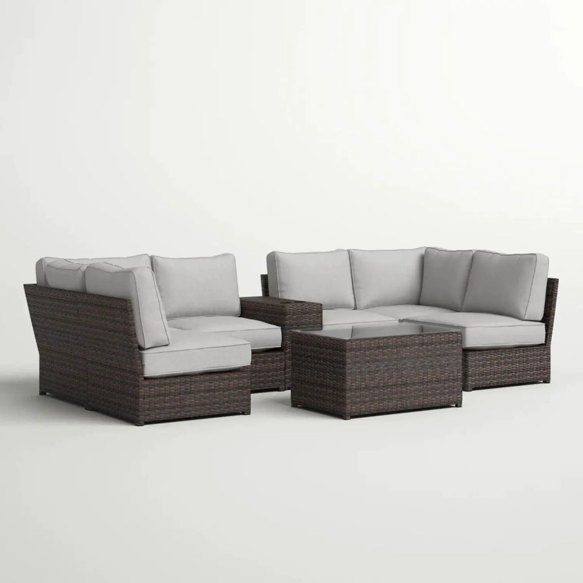 Modular Wicker Patio Seating Group | HDPE Wicker | Rustproof Aluminum Frame | 10 Thick Cushions