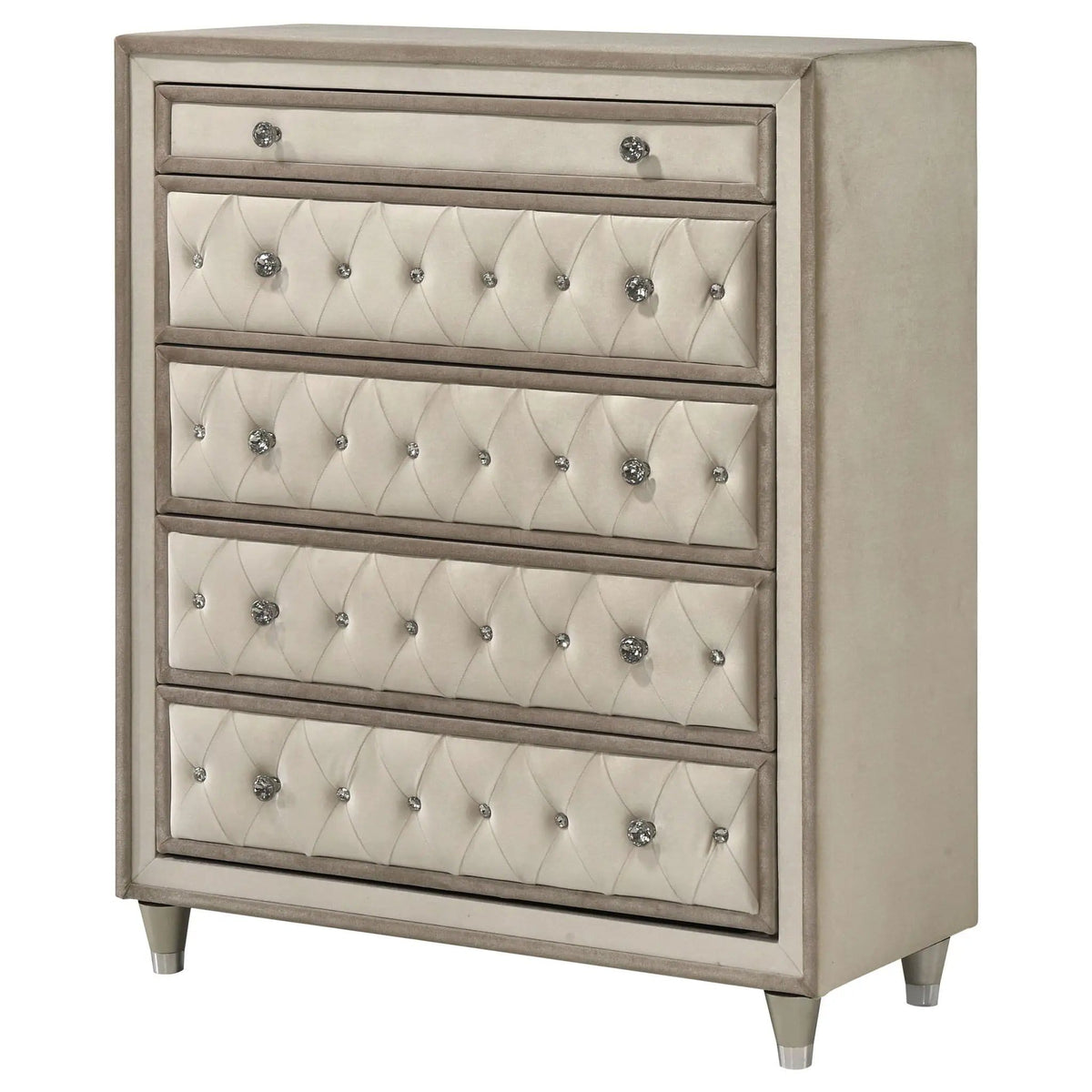 Antonella 5-drawer Bedroom Chest Ivory and Camel | 40.25 x 17.75 x 49 in | Crystal | Bedroom