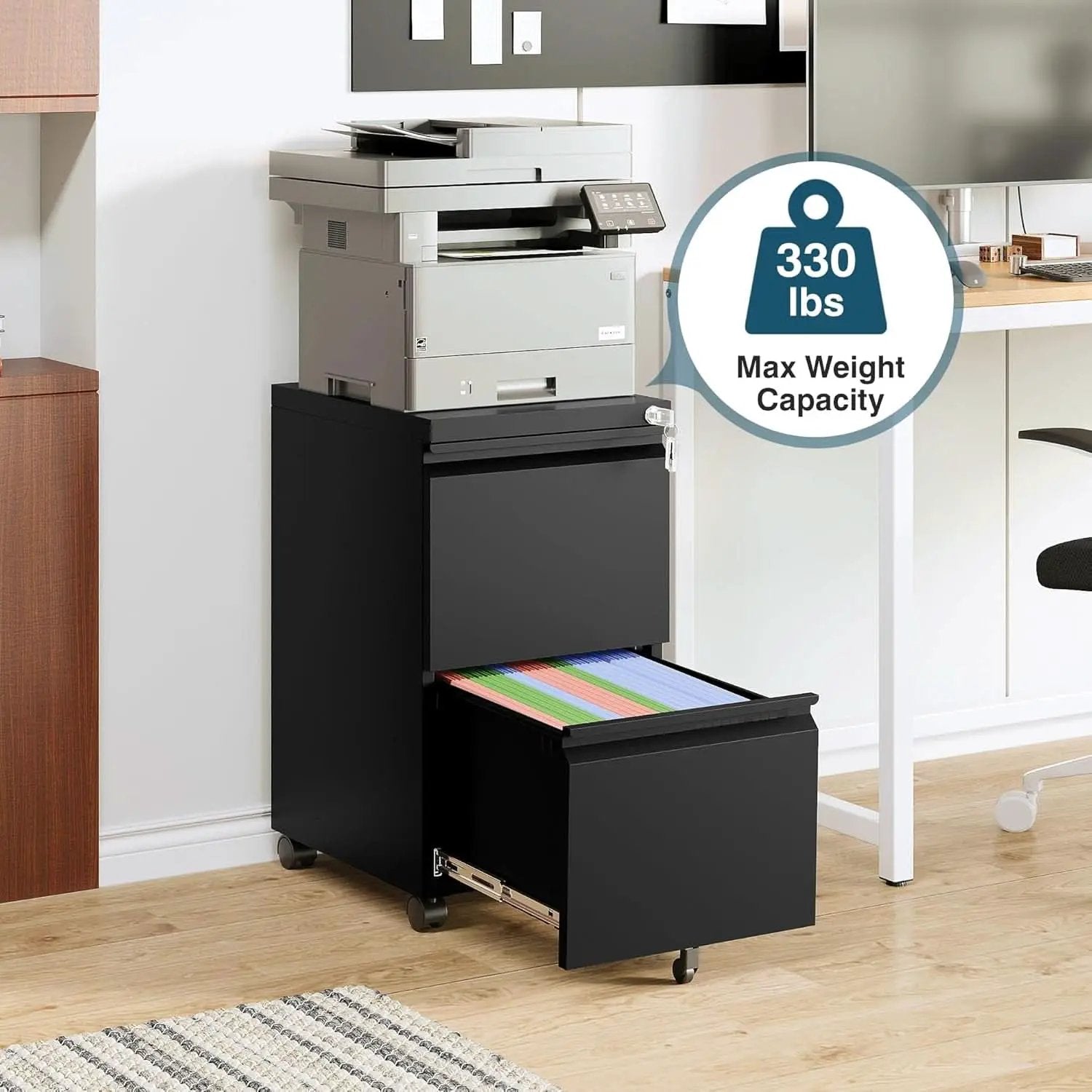 2 Drawer Mobile File Cabinet On Wheels Black For Home Office Under Desk Filing Legal Letter A4 from PriceLows™