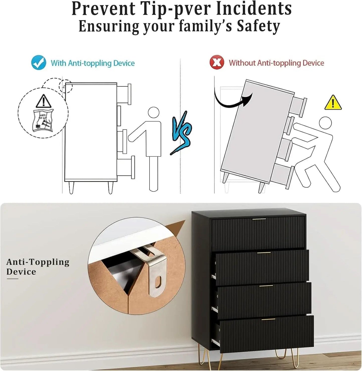 Four Drawer Dresser With Industrial Metal Legs Black from PriceLows™