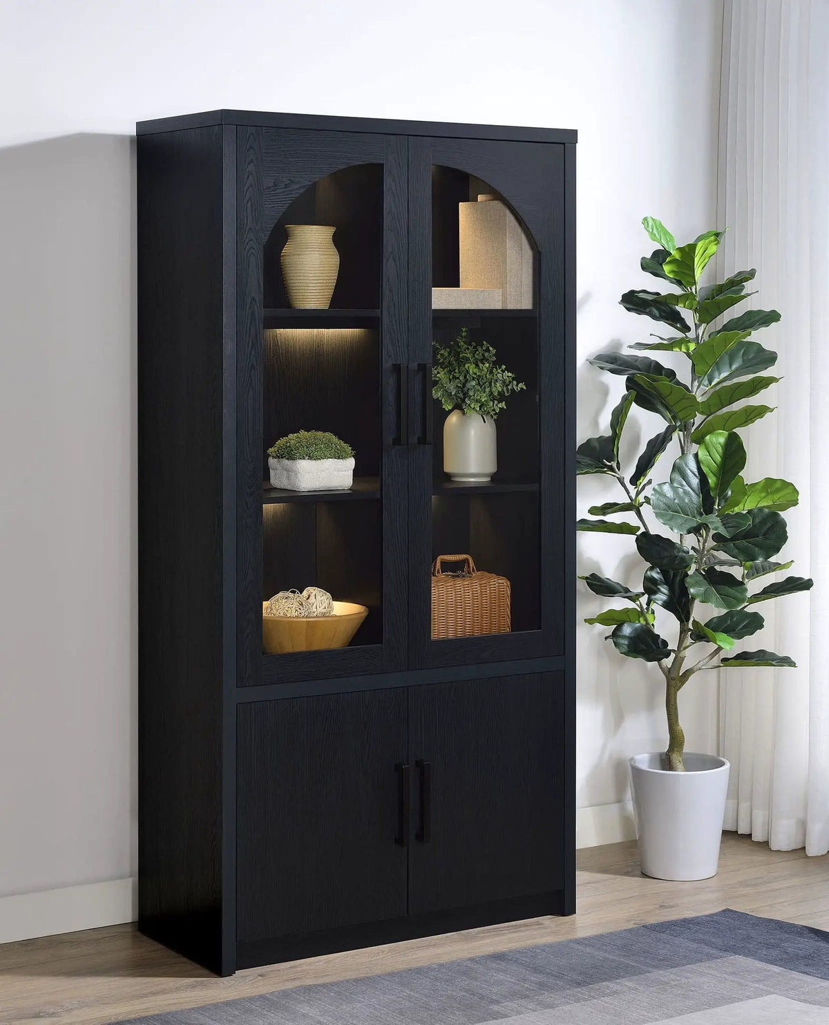 Riva 4-door Tall Accent Display Cabinet LED Lighting | 35.5 x 15.5 x 70.75 in | Glass | Black