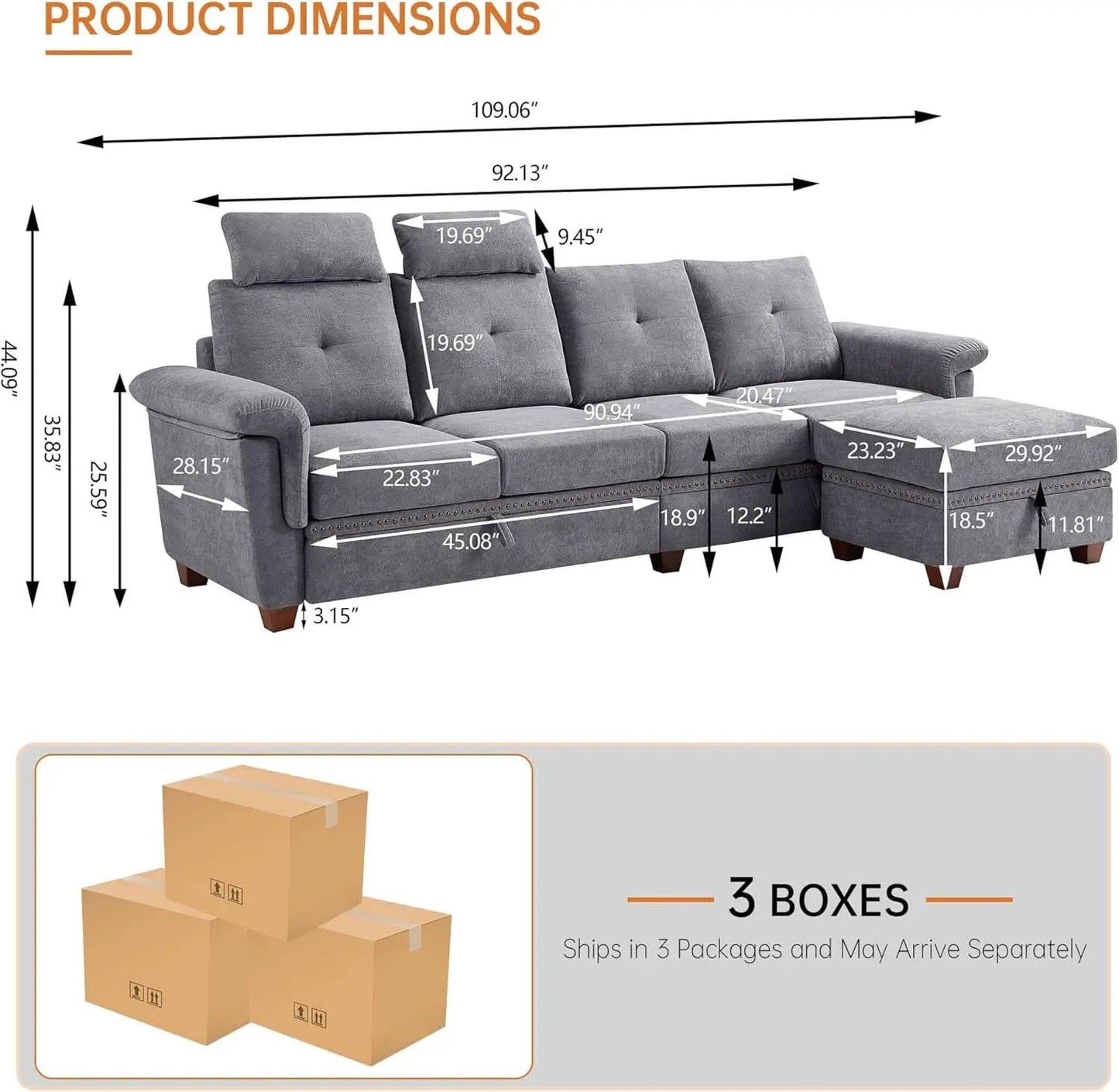 Light Grey Microfiber Sectional Sofa With Storage Ottoman from PriceLows™
