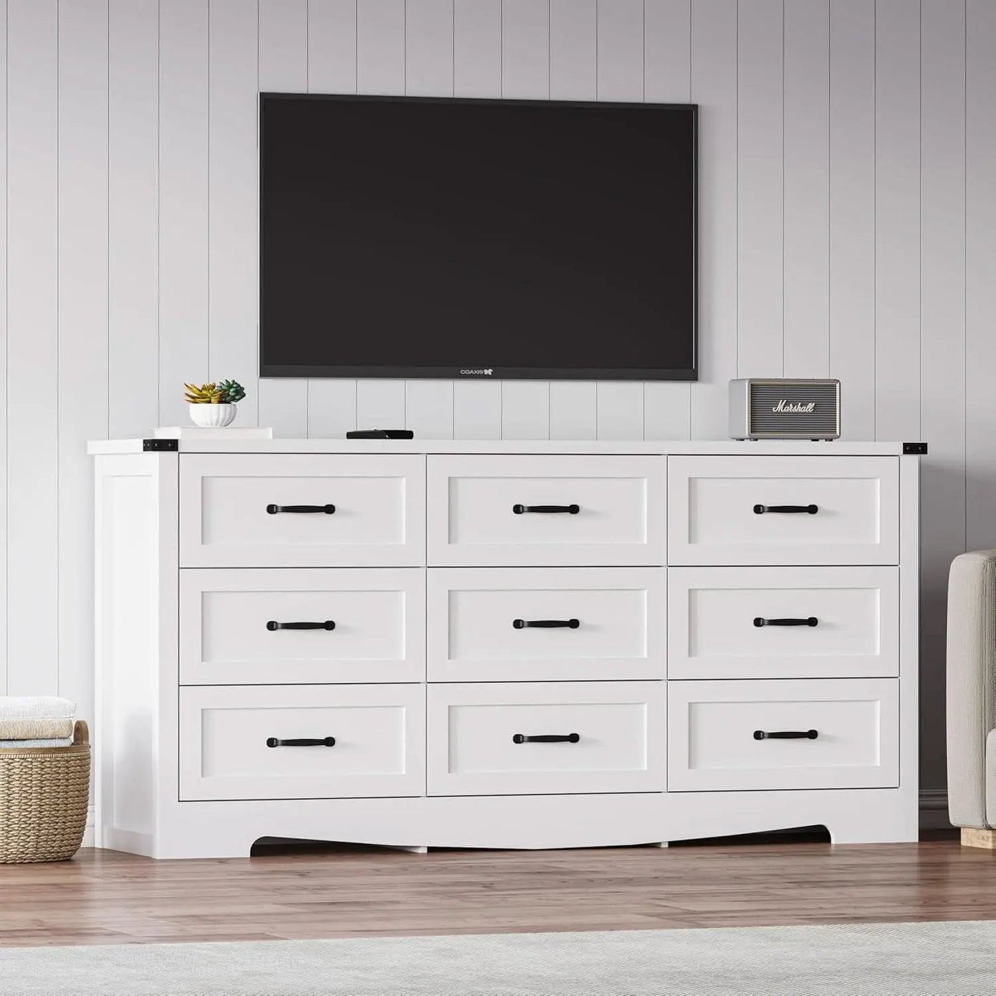 White 59 Inch Premium Modern Multicompartment Dresser from PriceLows™