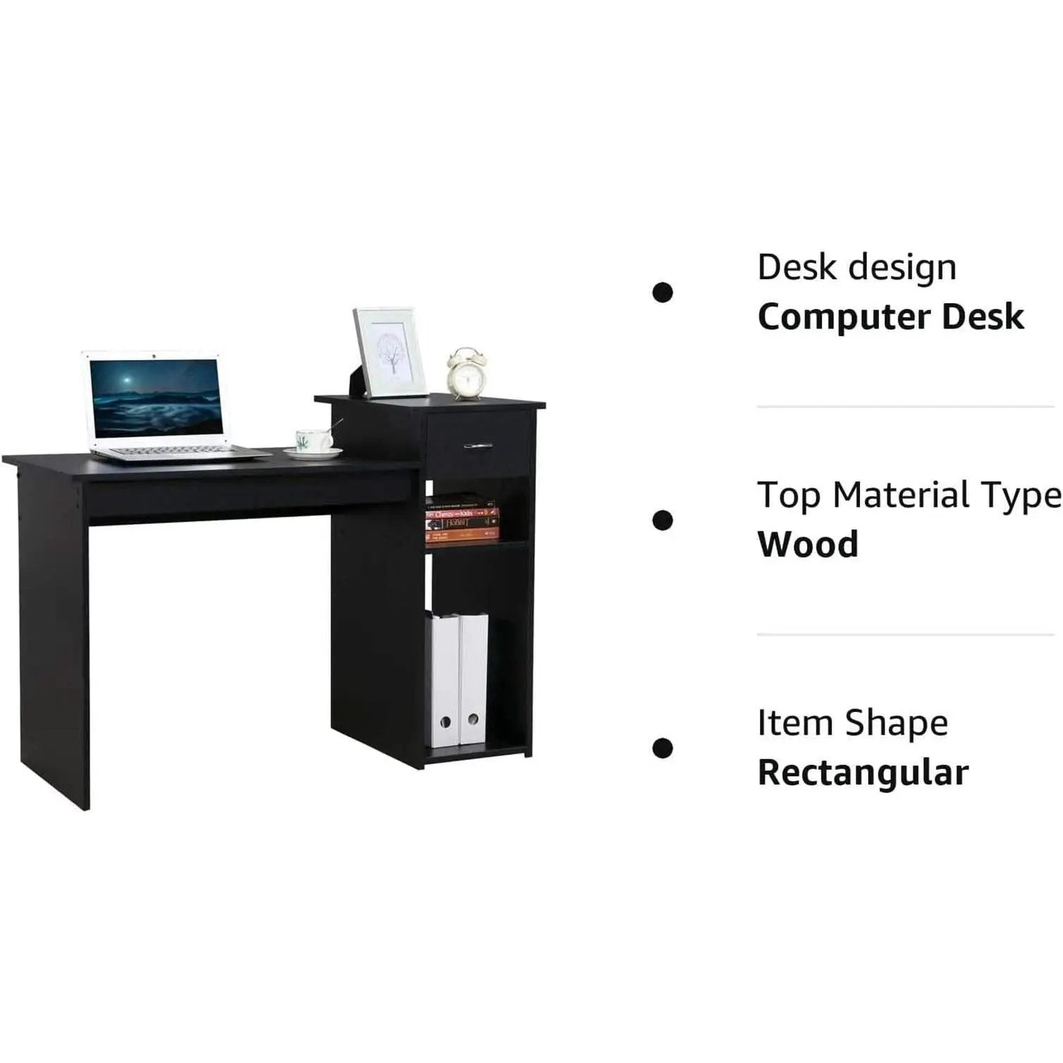 Black Wooden Computer Desk With Storage Drawer Cpu Stand from PriceLows™