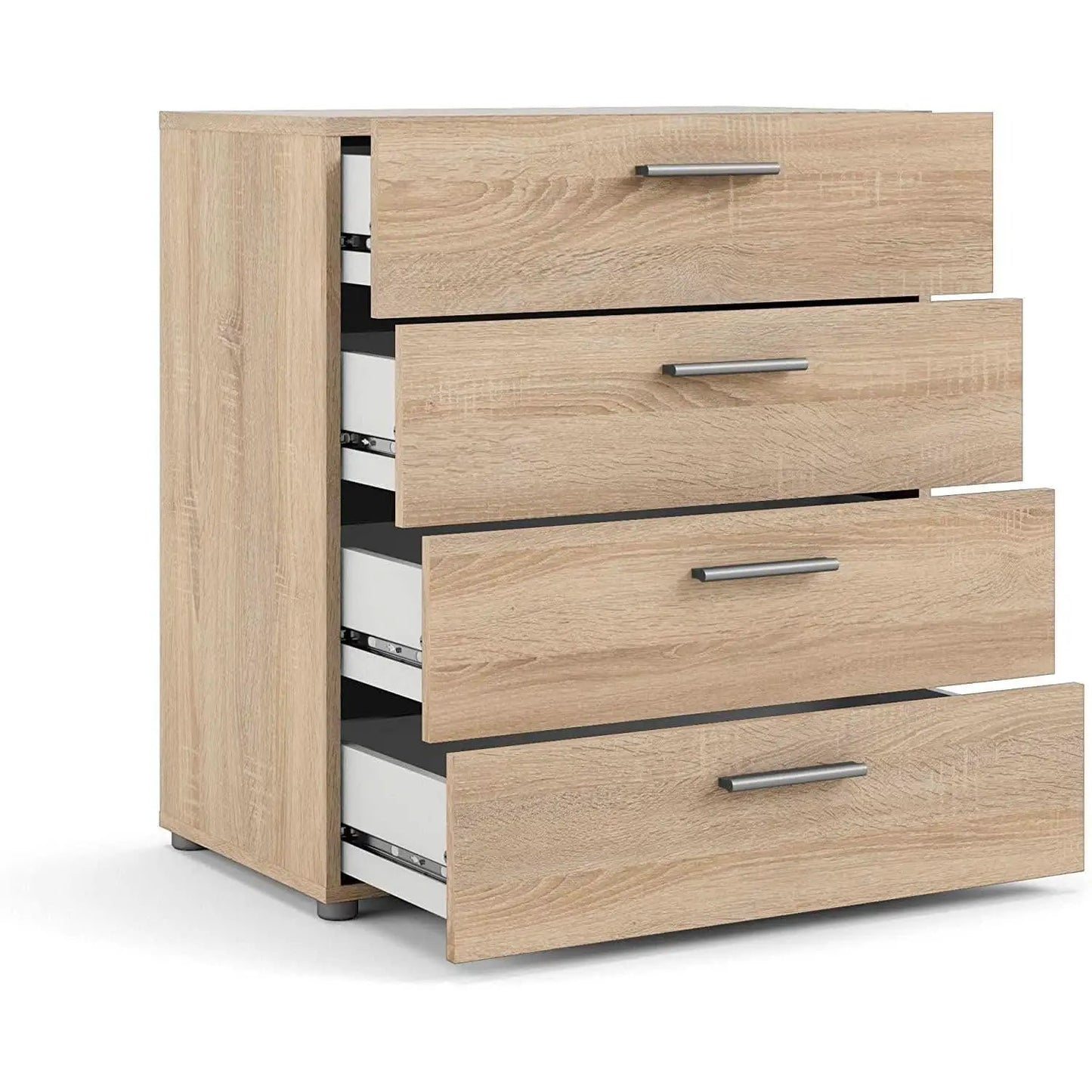 Oak Structure Four Drawer Chest With Silver Bar Handles from PriceLows™