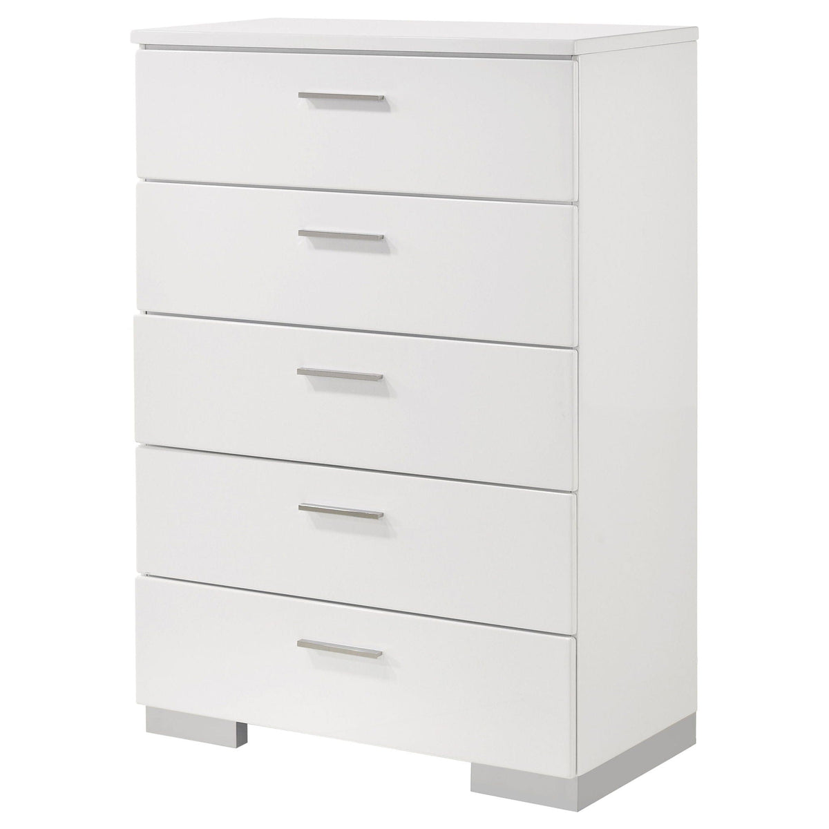 Felicity 5-drawer Bedroom Chest White High Gloss | 35 x 17.75 x 51 in | Metal | Bedroom