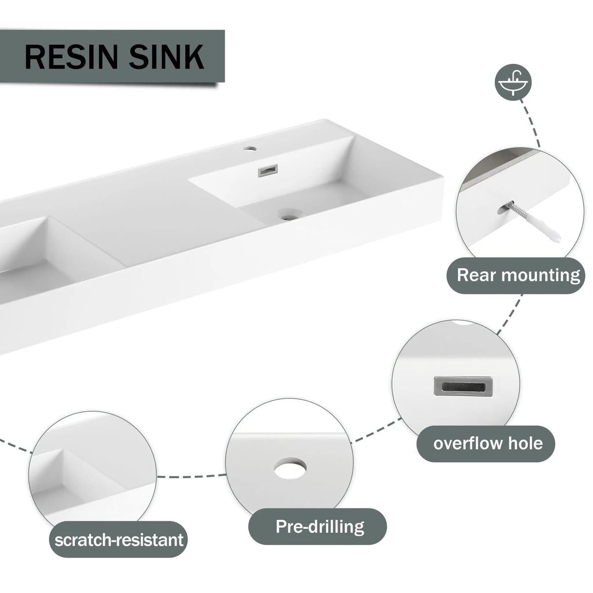 Contemporary Wall Mounted Bathroom Vanity With Dual Resin Sink And Soft Close Drawer | 2 Pieces | Plywood & Resin | Bathroom