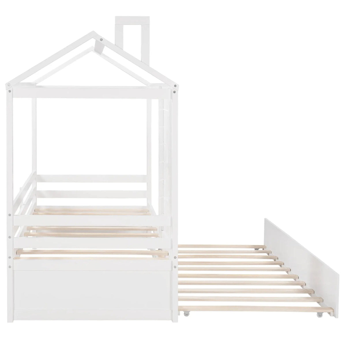 Twin Size Classic House Bed | Twin Trundle | White | 75.5 Inch Height